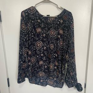Anne Taylor professional blouse. Navy blue with maroon flowers.
